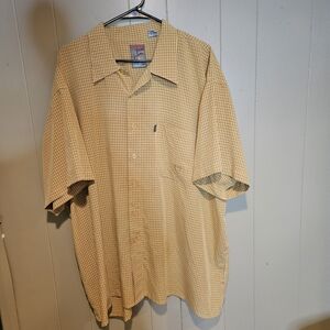 Pineapple Connection Men’s Tan Yellow Check Button-Down Shirt | Size 3X Short